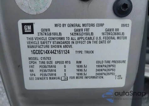 2004 Chevrolet Silverado 1500 from USA, damaged, VIN 1GCEC14X44Z161124